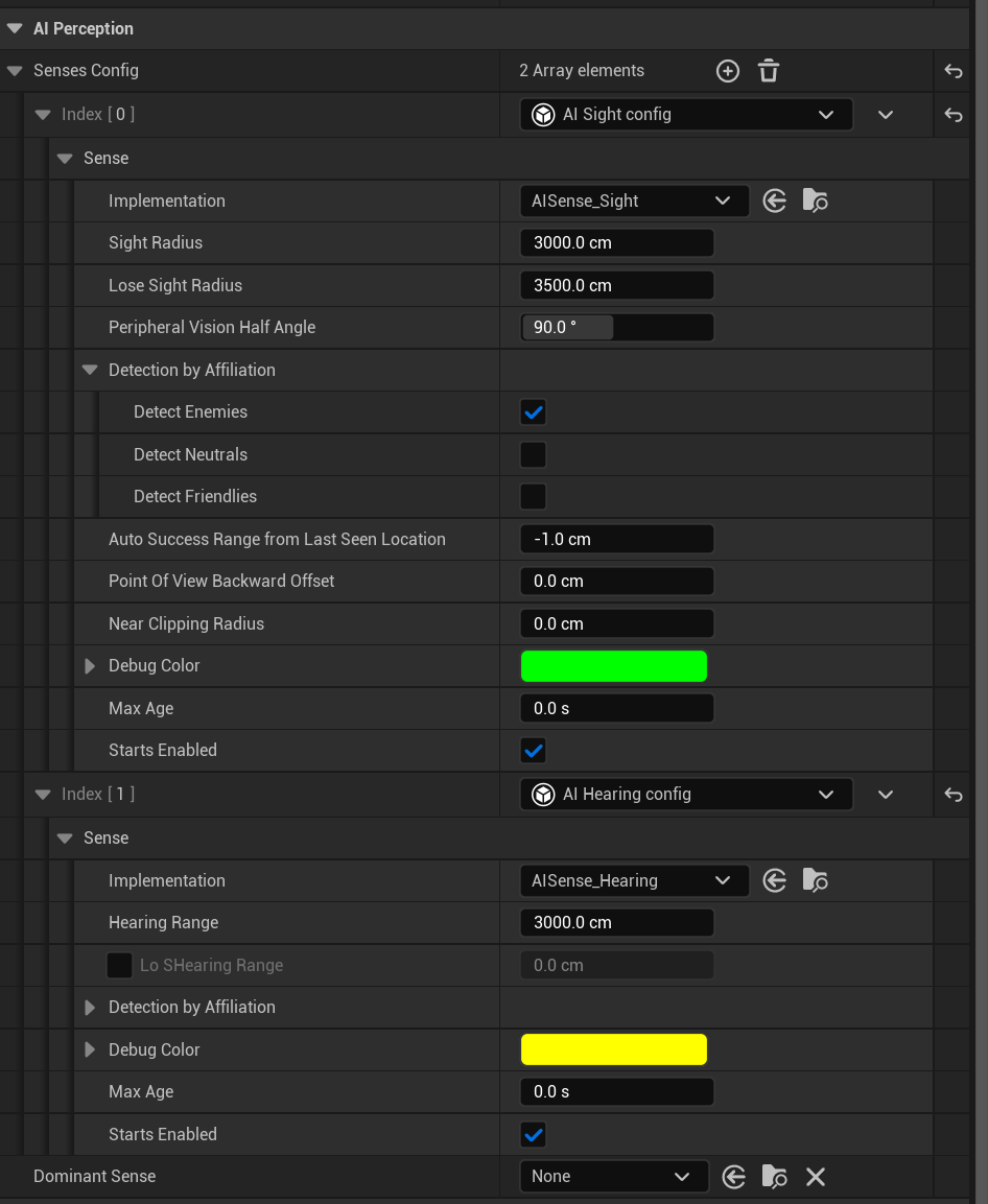 Senses config in AI Perception Component